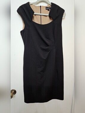 Connected Apparel Classic Black Sheath Dress with Nude Lining